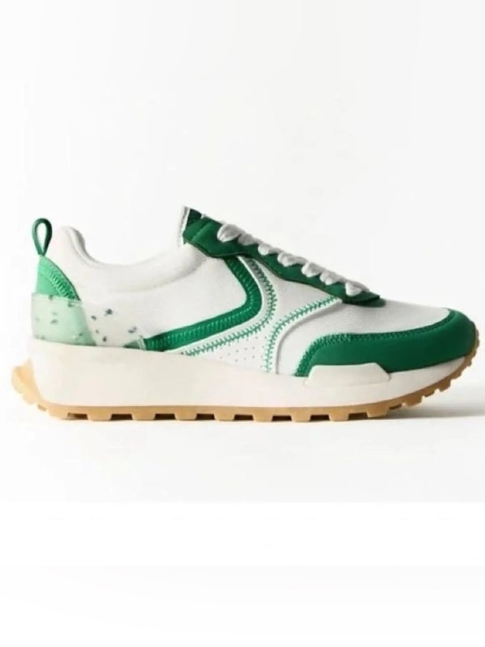 💚 ZARA Green White Retro Runner Sneakers Gum Sole Size 39 EU Y2K Euro Sporty